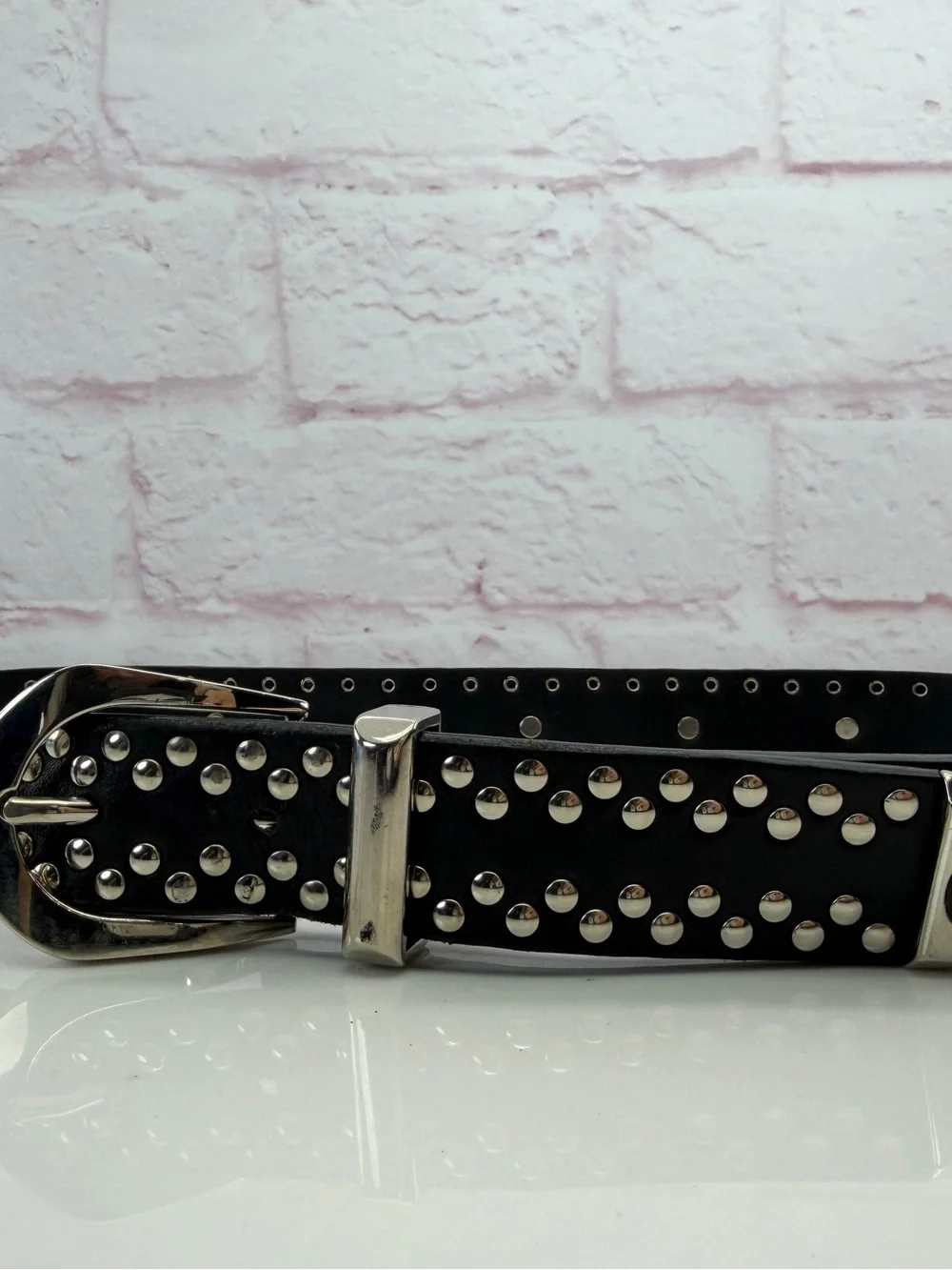 Rare 90s Gianni Versace Studded Leather Medusa Black Belt 70/28